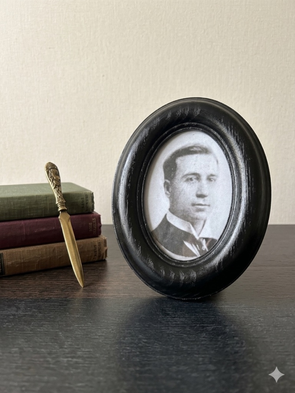Antique Oval Portrait Frame Black Wood Grain Identified Charles Cecil Temple